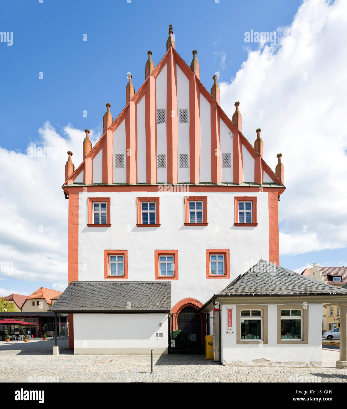 Altes Rathaus am Marktplatz, Haßfurt, untere Franken, Bayern, Deutschland Stockfoto