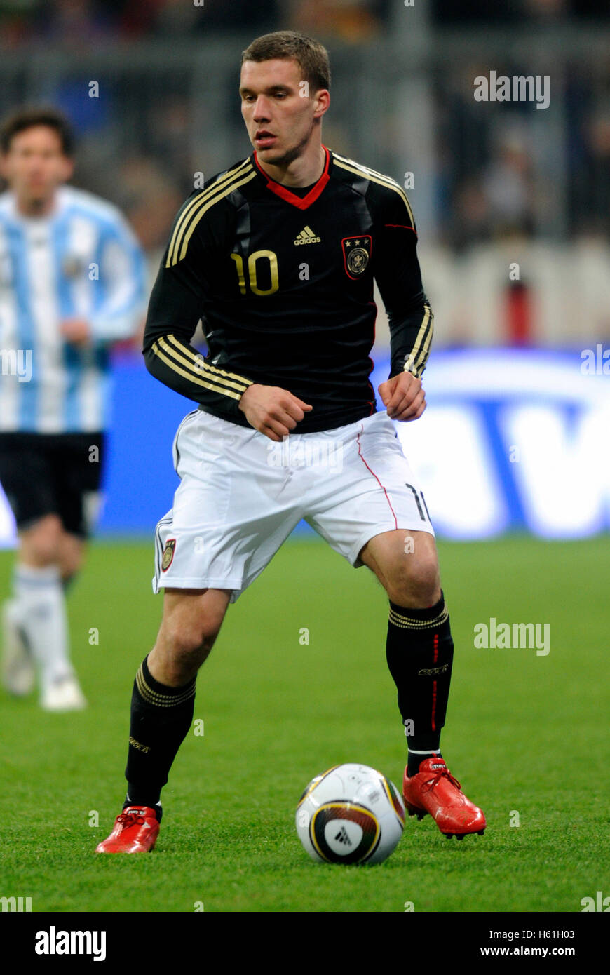 Lukas Podolski, Fußballspiel Deutschland vs. Argentinien 0:1 in der Allianz-Arena, München, Bayern Stockfoto