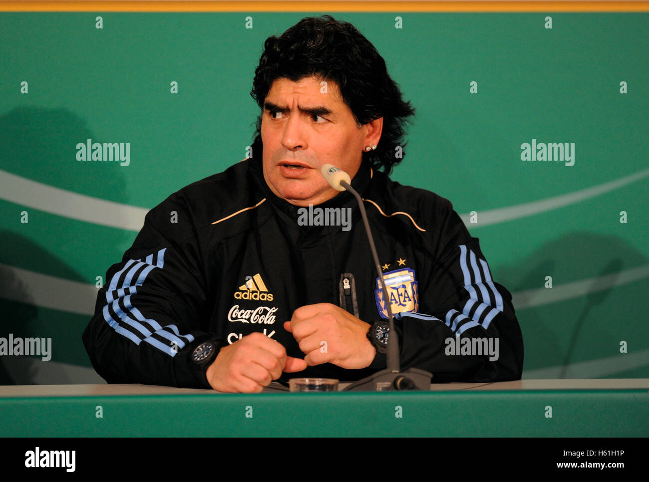 Pressekonferenz, Diego Maradona, Fußball-Länderspiel, Deutschland - Argentinien 0:1, Allianz-Arena, München, Bayern Stockfoto