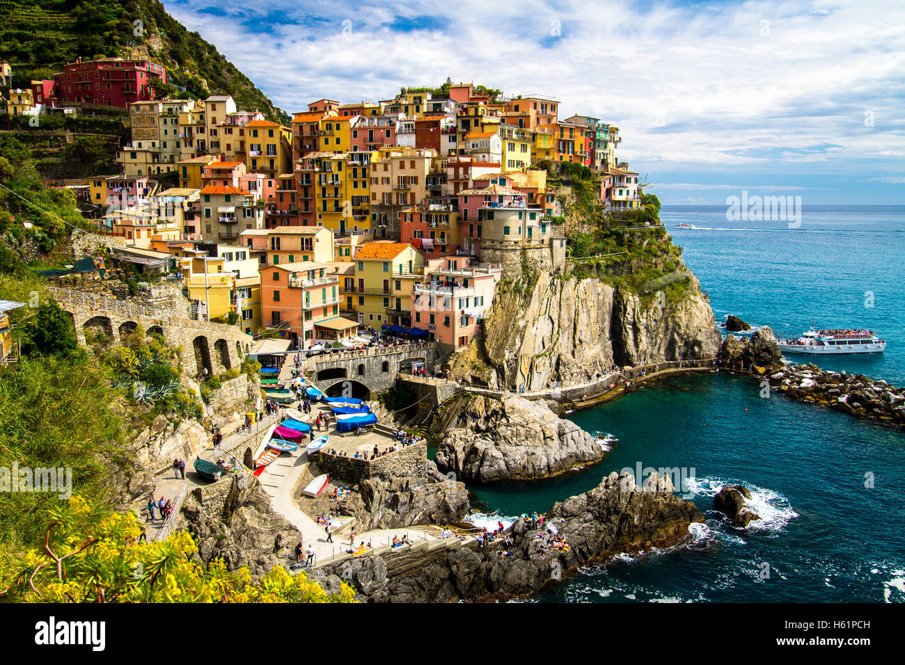 Traditionelle Manarola Dorf, Cinque Terre, Italien, Europa. Stockfoto