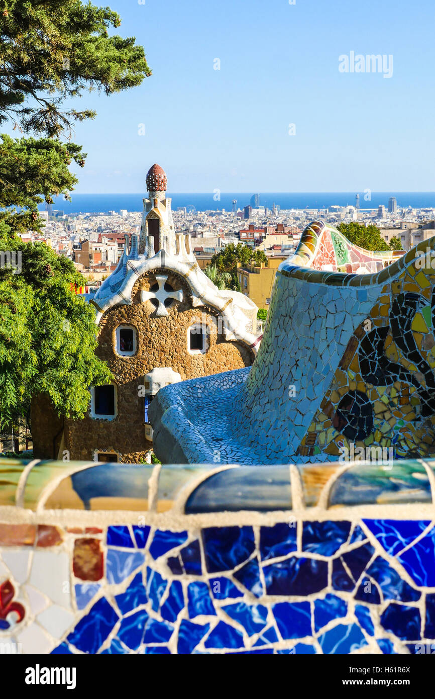 Park Güell von dem Architekten Antoni Gaudi in Barcelona, Spanien Stockfoto