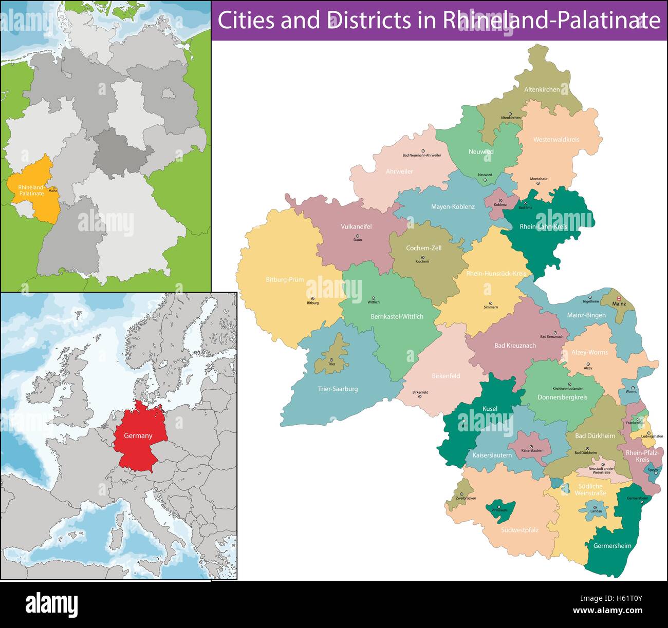 Karte von Rheinland-Pfalz Stock Vektor