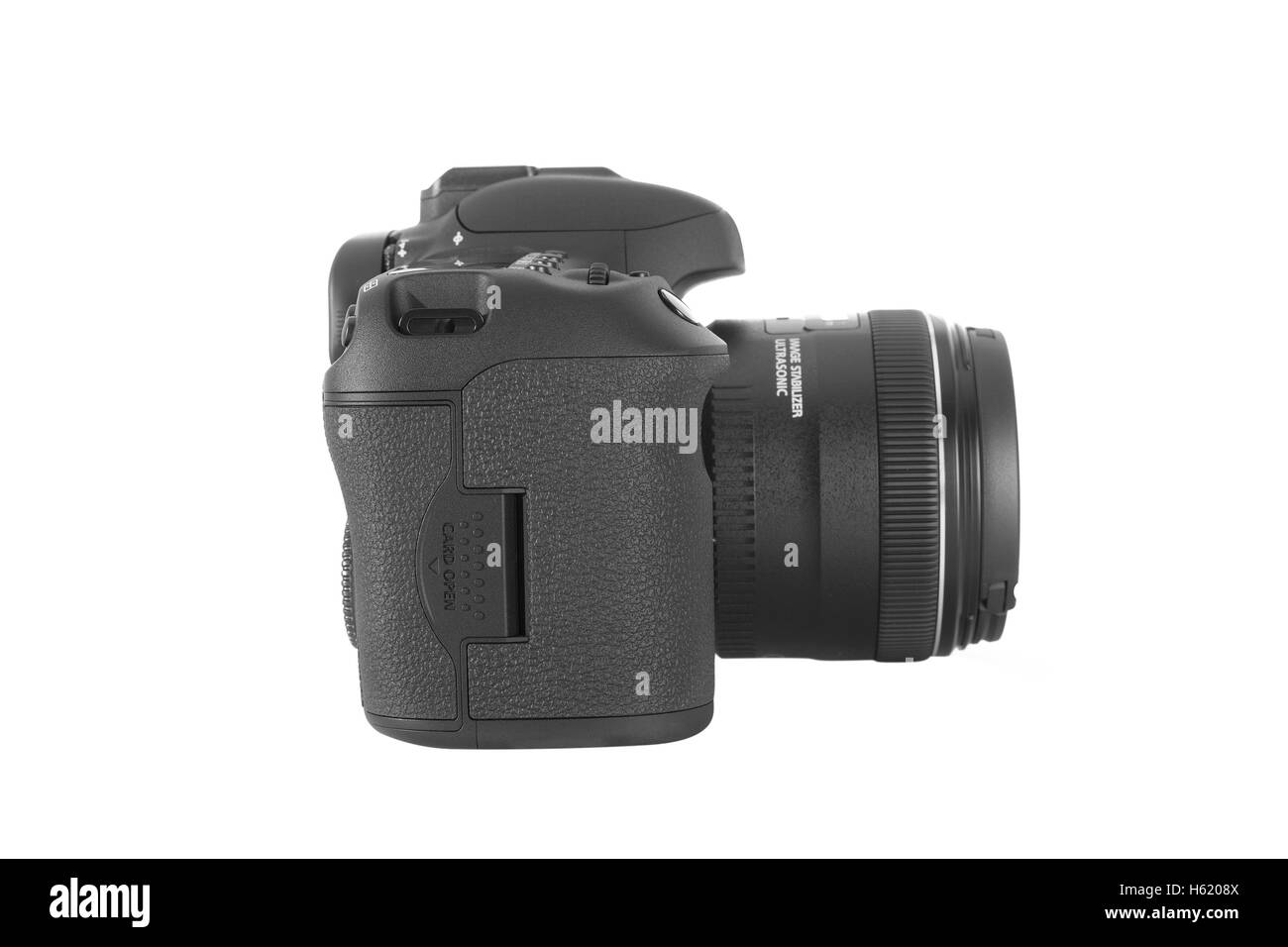 Isolierte DSLR-professionelle Foto-Kamera mit einem 35 mm Objektiv Stockfoto