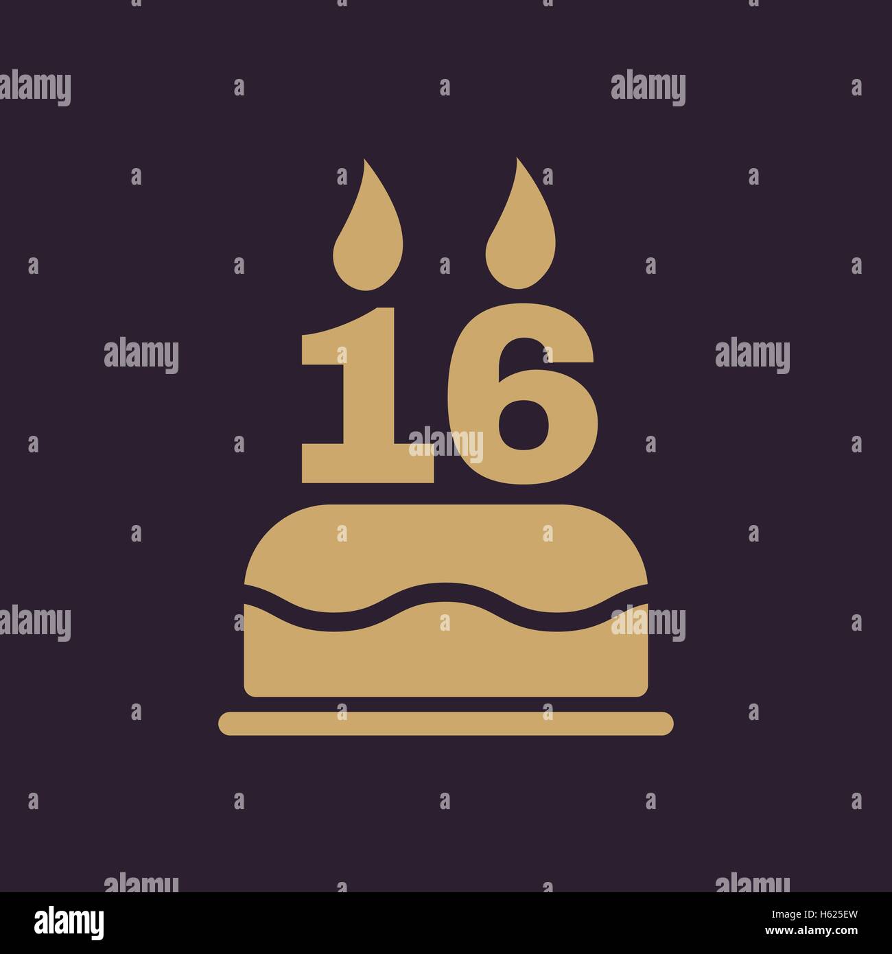 Die Geburtstagstorte mit Kerzen in Form von Nr. 16-Symbol. Geburtstag-Symbol. Wohnung Stock Vektor
