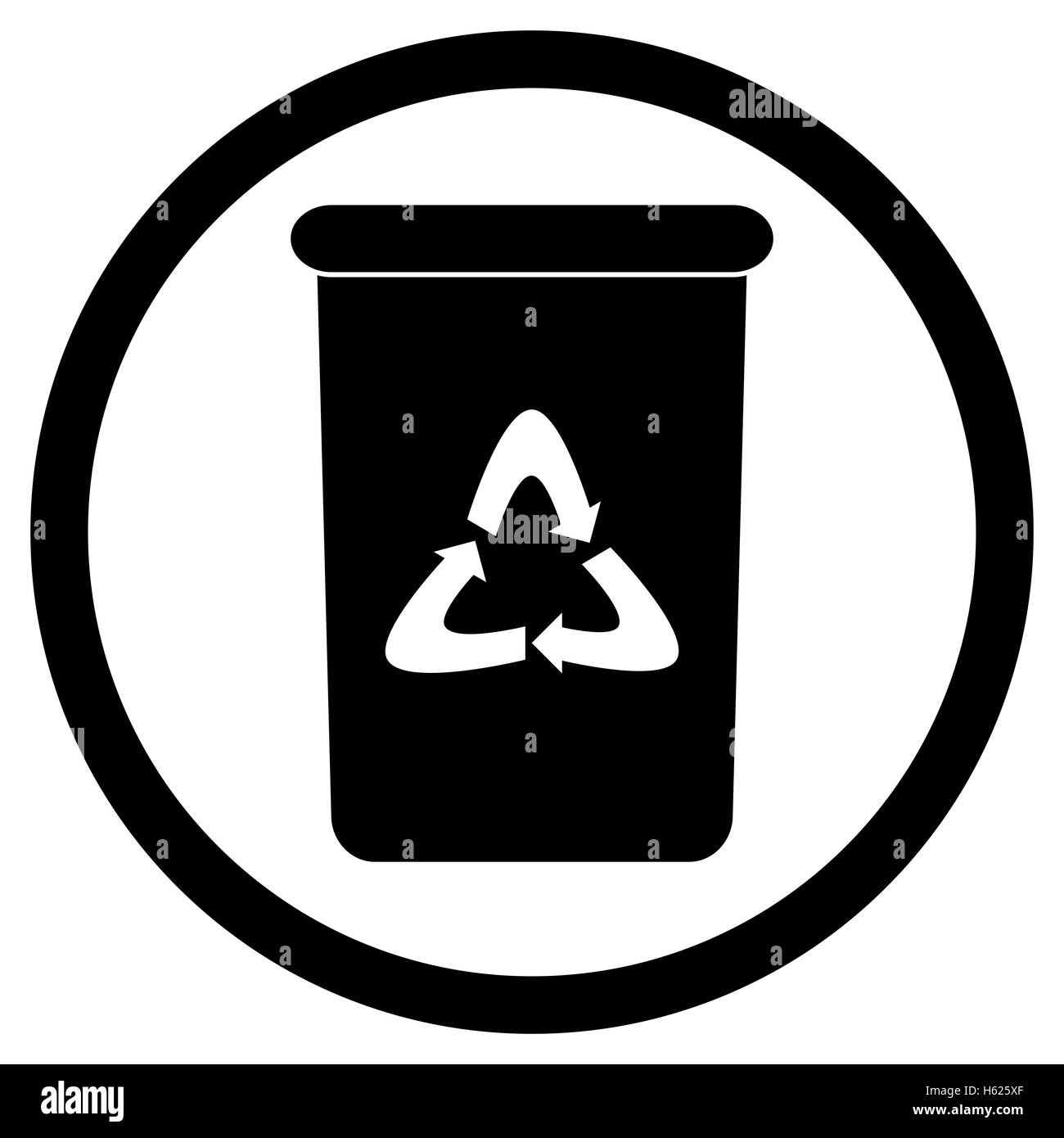 Papierkorbsymbol schwarz. Recycling und Mülleimer, Abfalleimer und Mülltonne. Vektor-illustration Stockfoto