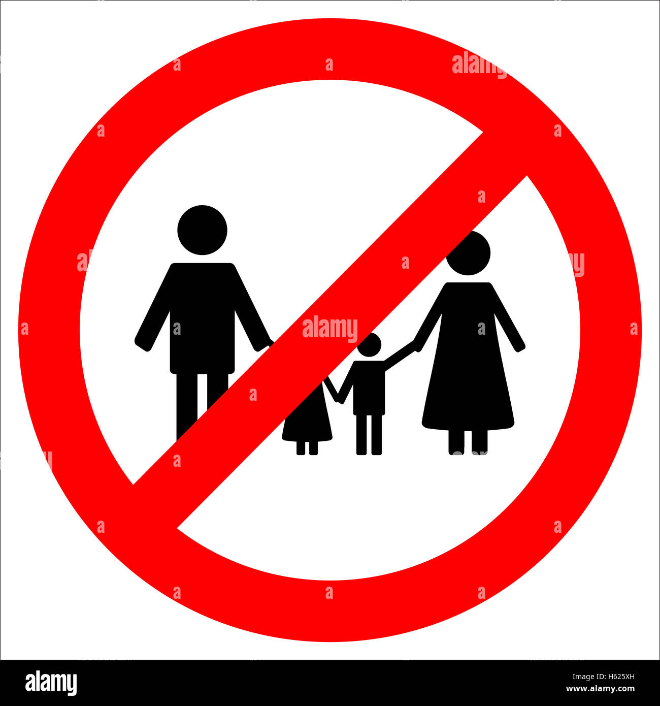Ban-Familie-Symbol. Familie ohne Kind Verbot, Warn- und Stop, Vektor-Illustration Stockfoto