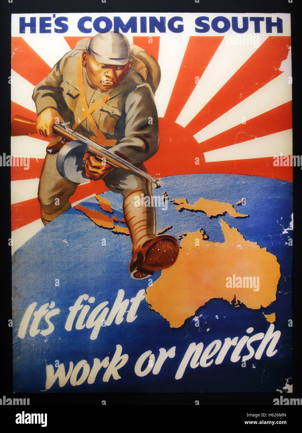 Australisches Propagandaplakat von WW II. Australische Kriegsmuseum in Canberra. Stockfoto