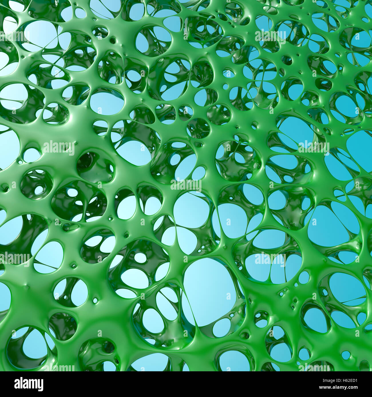 Grüne Struktur vor hellblauem Hintergrund, 3D Rendering Stockfoto