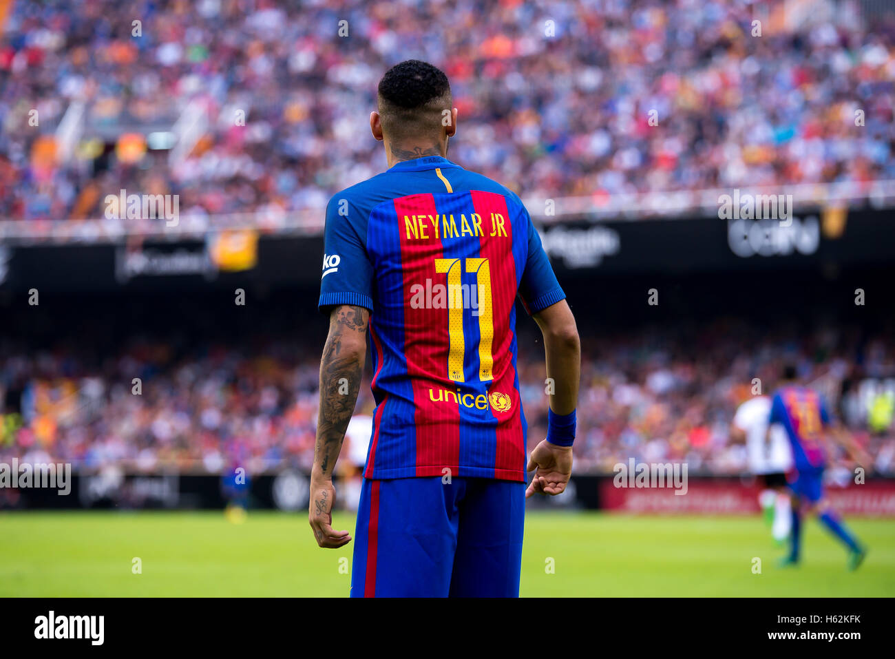 Valencia, Spanien. 22. Oktober 2016. Neymar spielt bei der La Liga-Spiel zwischen Valencia CF und FC Barcelona im Mestalla am 22. Oktober 2016 in Valencia, Spanien. Bildnachweis: Christian Bertrand/Alamy Live-Nachrichten Stockfoto