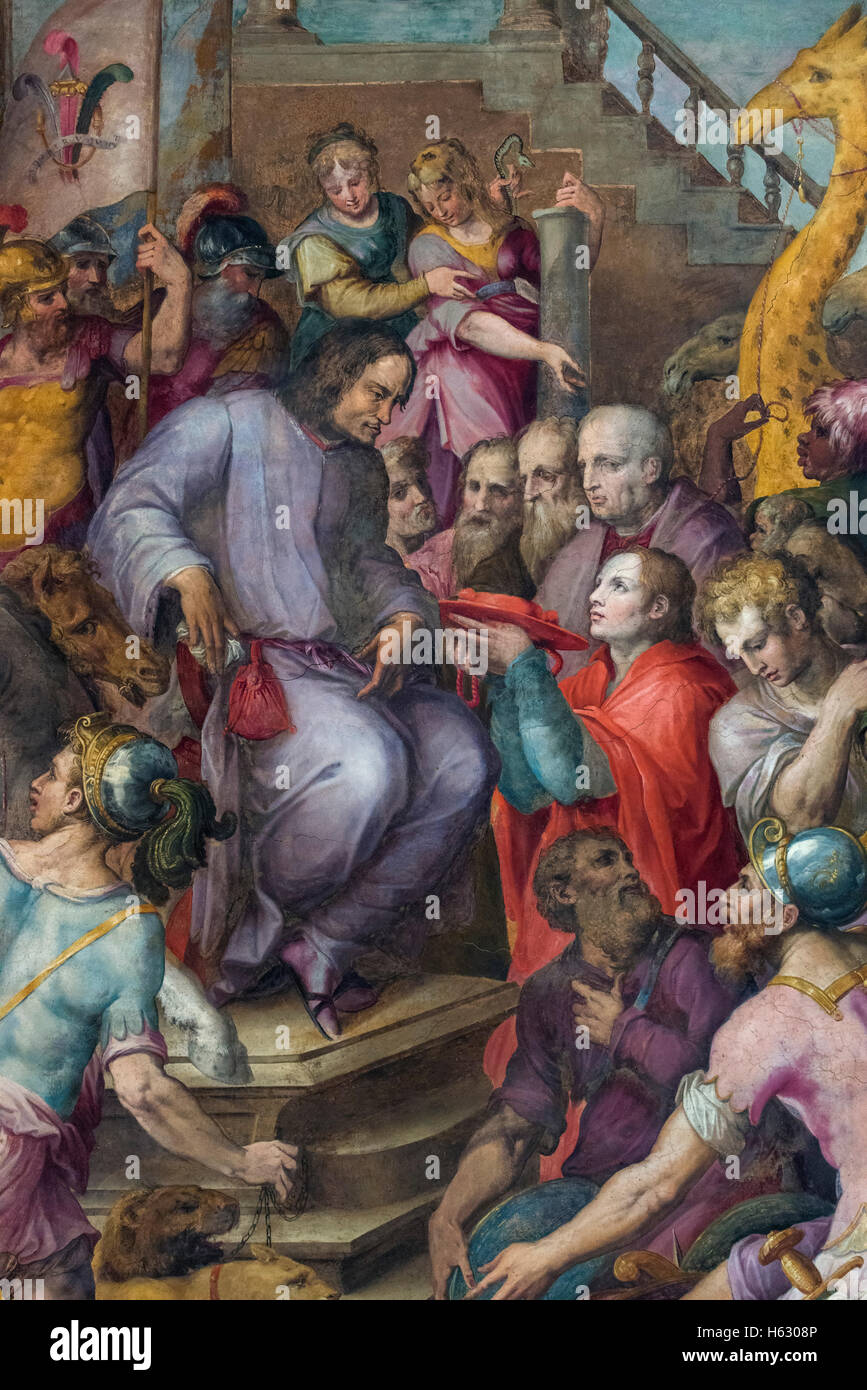 Florenz. Italien. Lorenzo il Magnifico (1449-1492) erhält den Tribut der Botschafter (1556-1558). Stockfoto