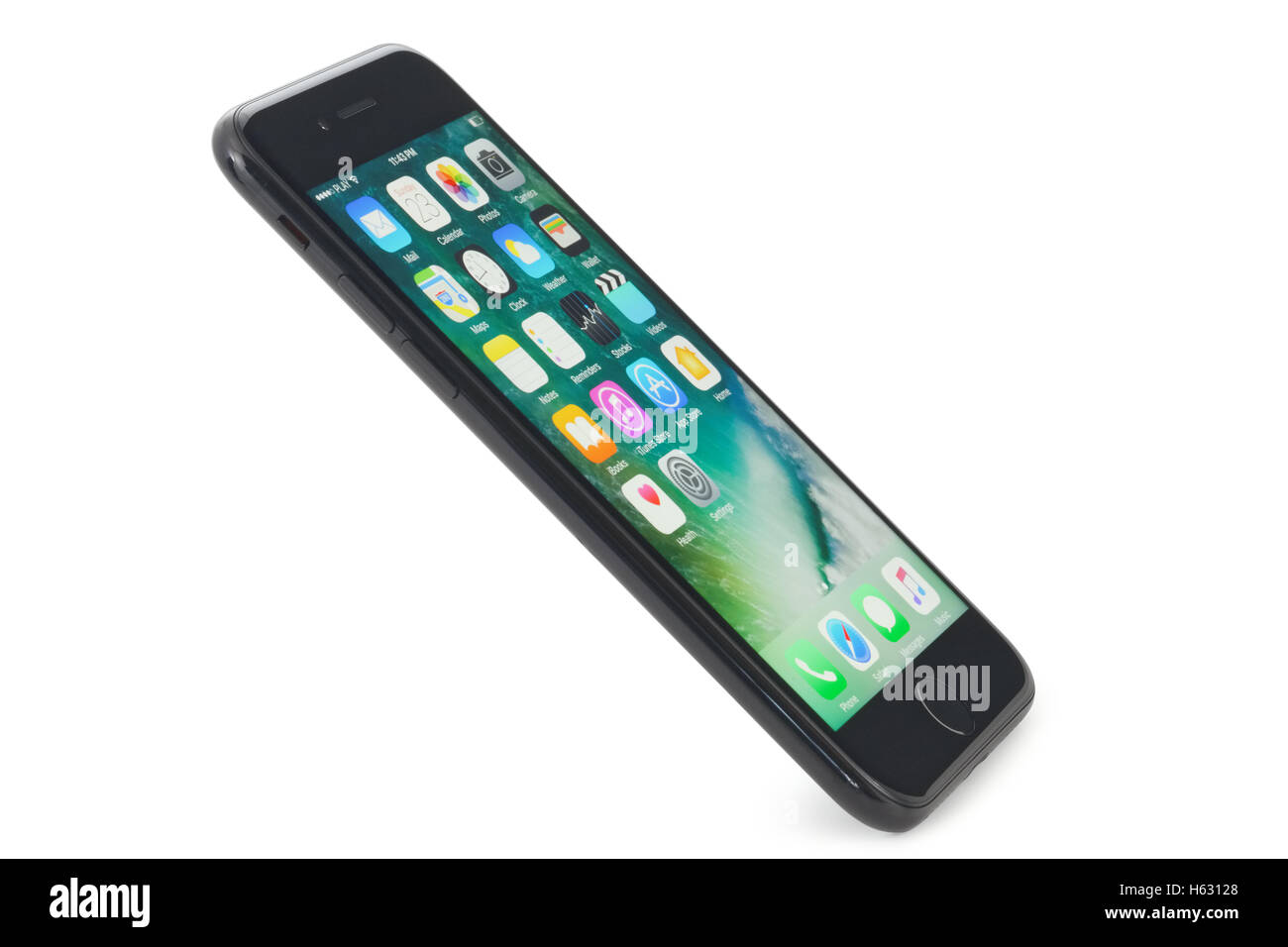 Schwarze iPhone 7 auf weißem Hintergrund Stockfoto