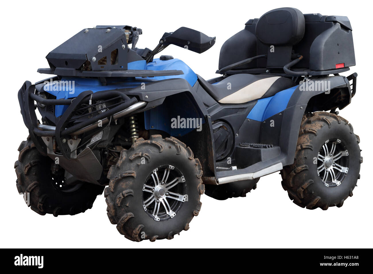 Blaue Quad Bike isoliert auf einem weißen Hintergrund. Stockfoto