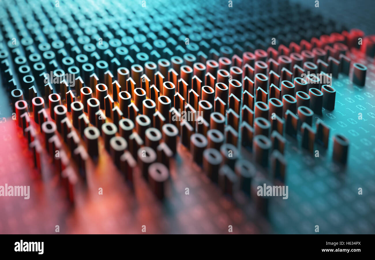 3D Abbildung eines Laserscanners auf einen binären Code geprägt. Stockfoto