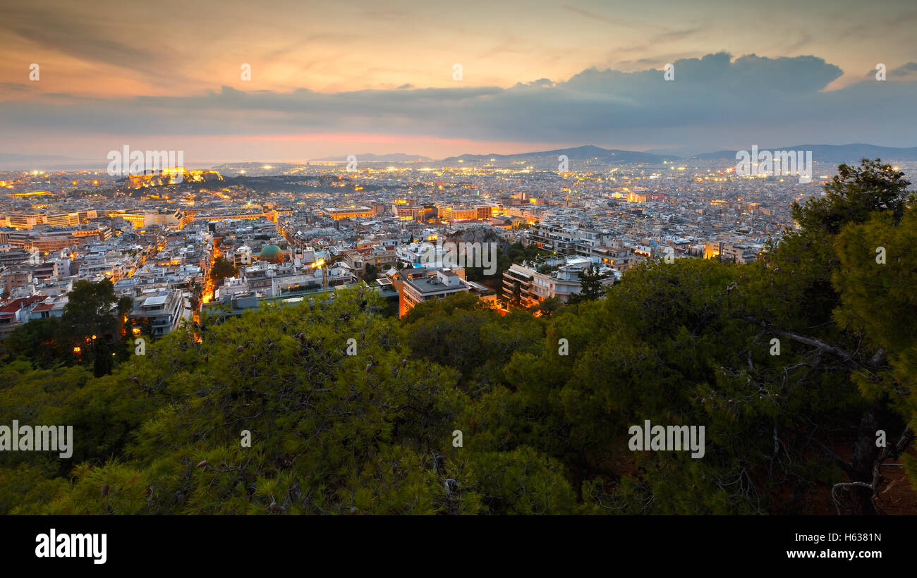 Ansicht von Athen aus Lycabettus-Hügel, Griechenland. Stockfoto