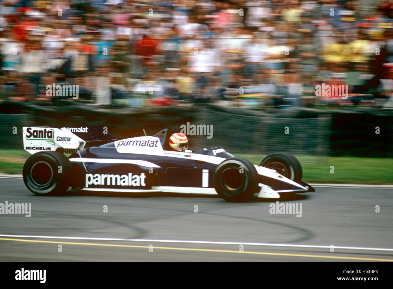 Nelson Piquet Brabham BT53 BMW Rennwagen fahren, 1984 Stockfoto