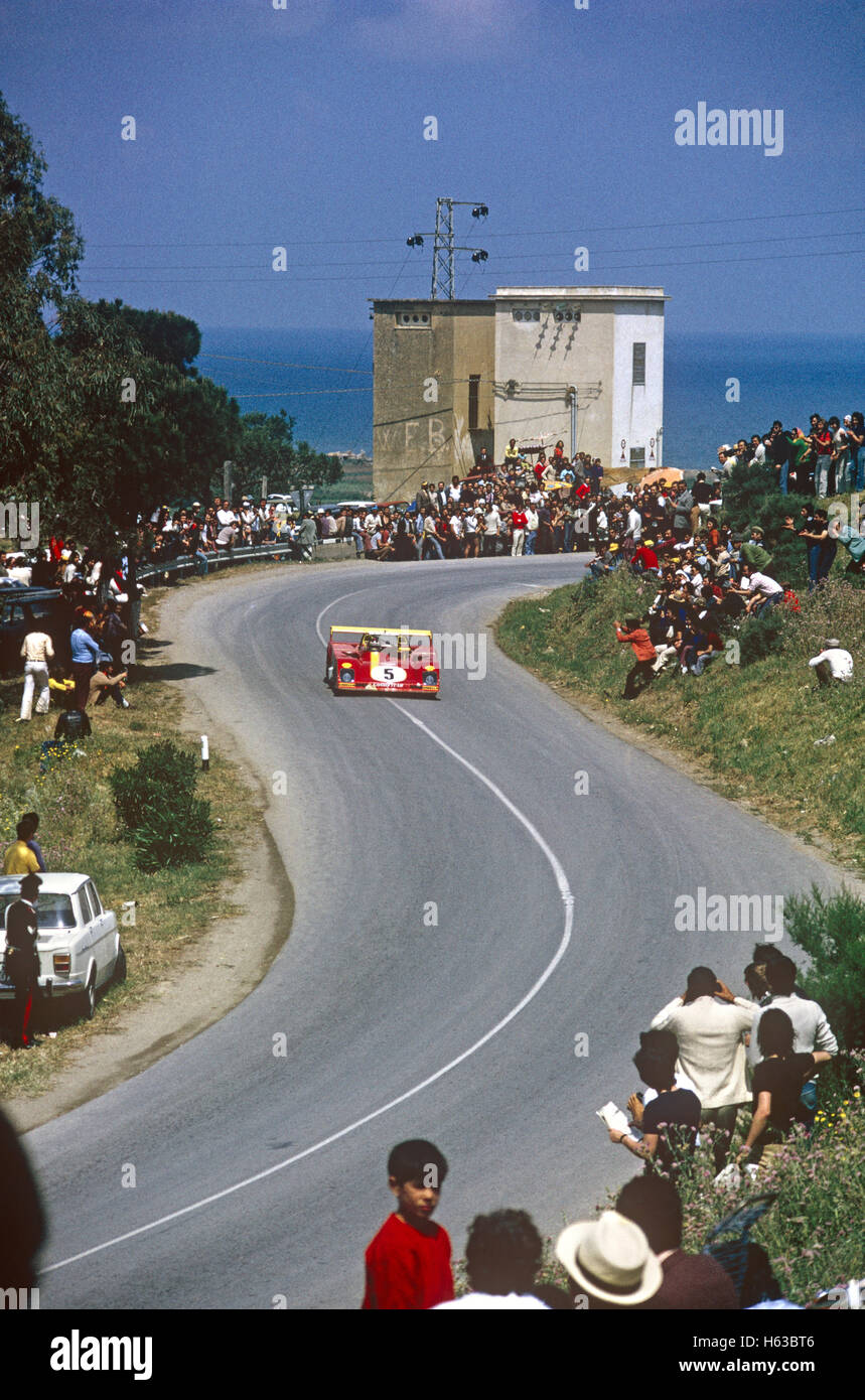 5 Jacky Ickx, zog sich Brian Redman in einem Ferrari 312 PB von Targa Florio 13. Mai 1973 Stockfoto