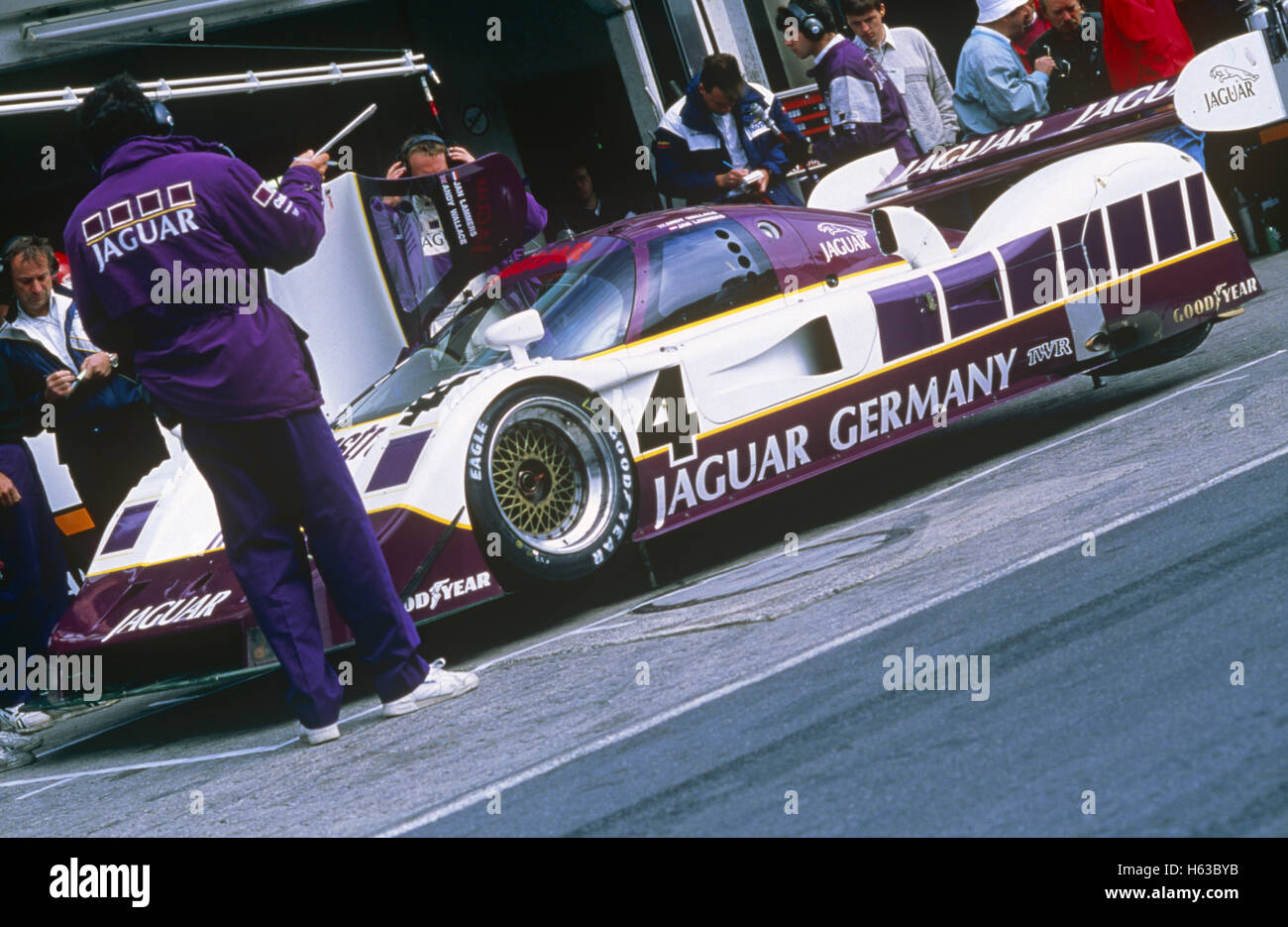 4 Jaguar XJR9-LM in Le Mans 1989 Stockfoto