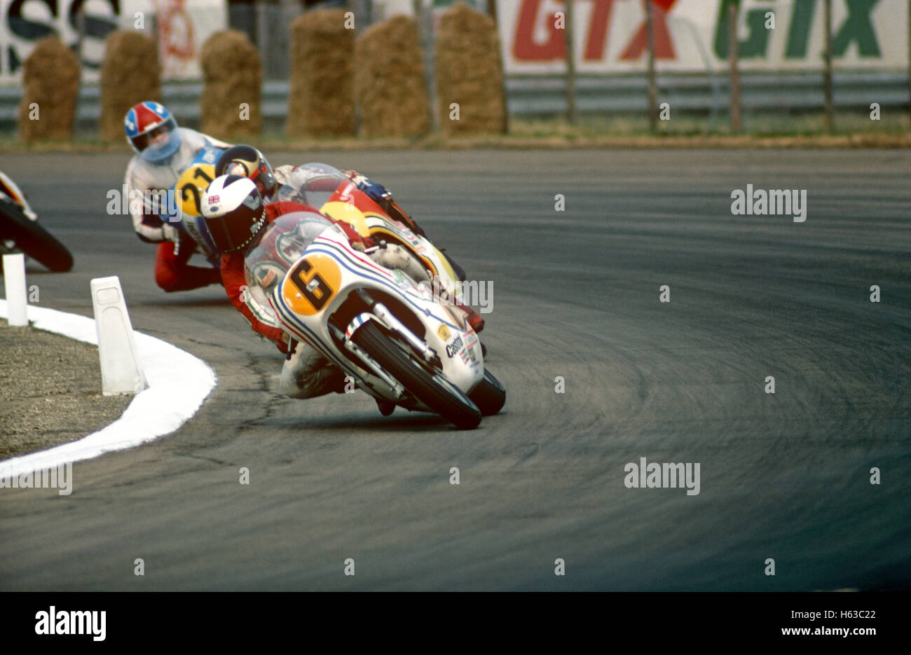 Motorrad-Rennen der 1970er Jahre Stockfoto