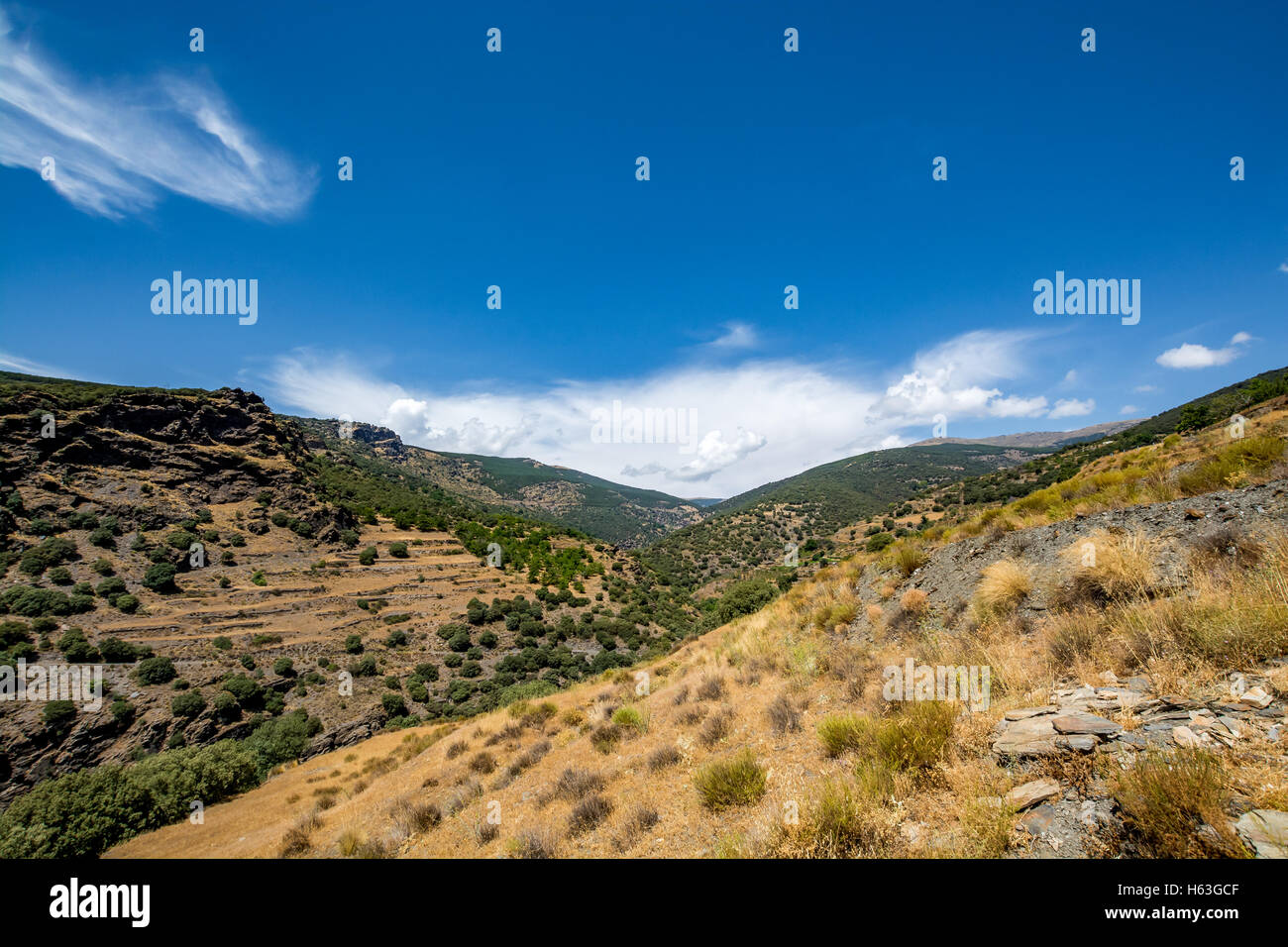 Beeindruckende Landschaft der Sierra Nevada, Region Alpujarra/Almeria, Spanien Stockfoto