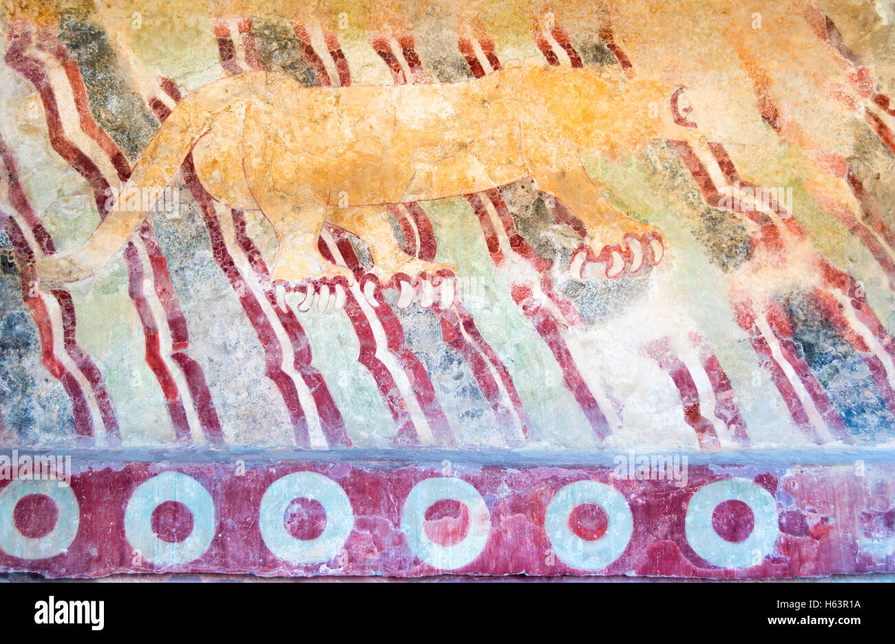 Wandbild von Puma oder Jaguar Wandbild, befindet sich auf der Straße der Toten, zwischen der Pyramide der Sonne und die Pyramide des Mondes Stockfoto