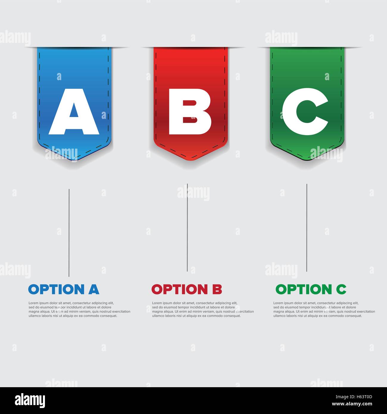 Bänder mit drei Optionen: A, B und C Stock Vektor