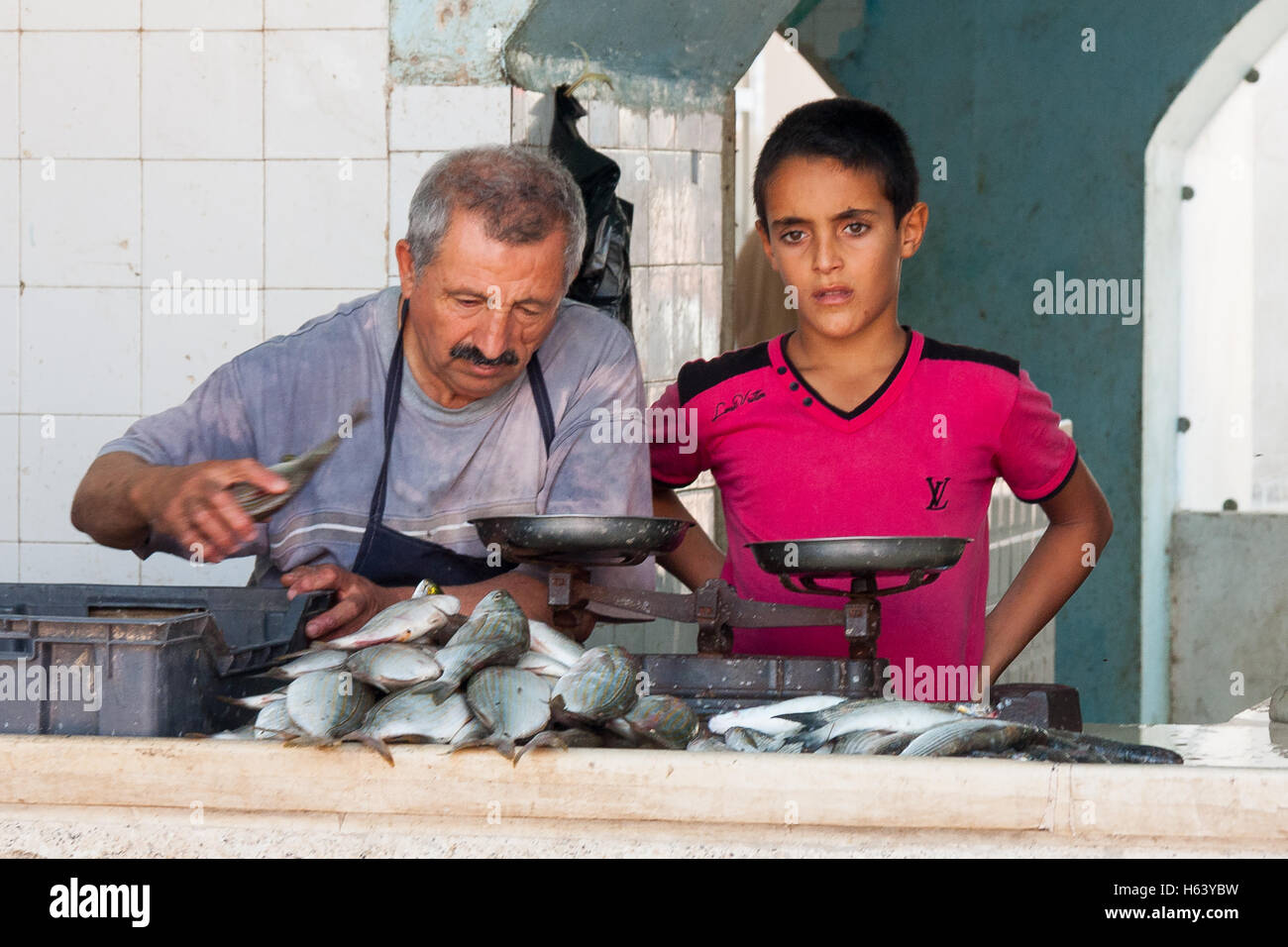 Traditionellen Fischmarkt in [Houmt Souk] Djerba Tunesien [Nordafrika] Stockfoto