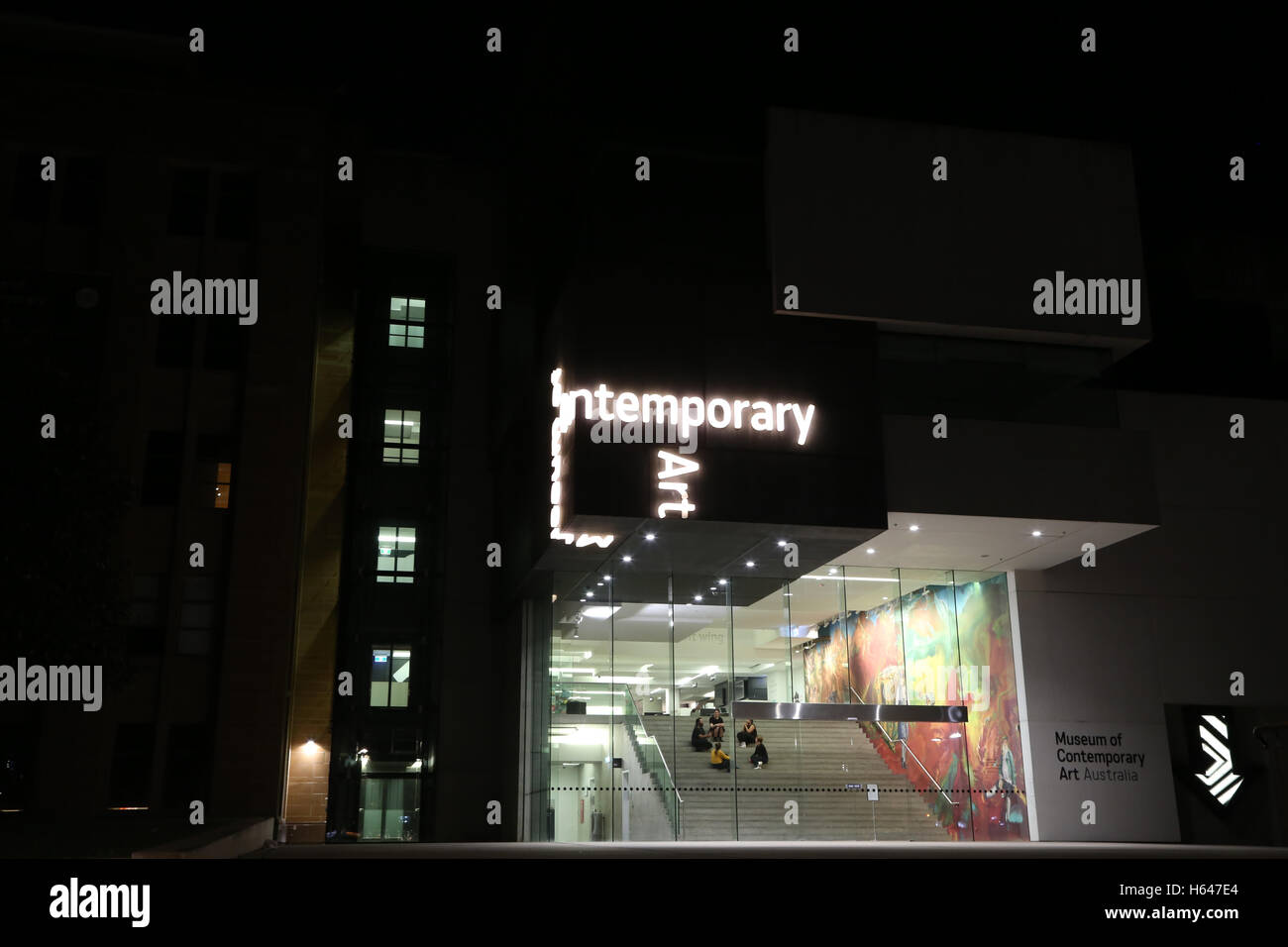 Museum of Contemporary Art Australia, The Rocks, Sydney. Abgebildet in der Nacht. Stockfoto