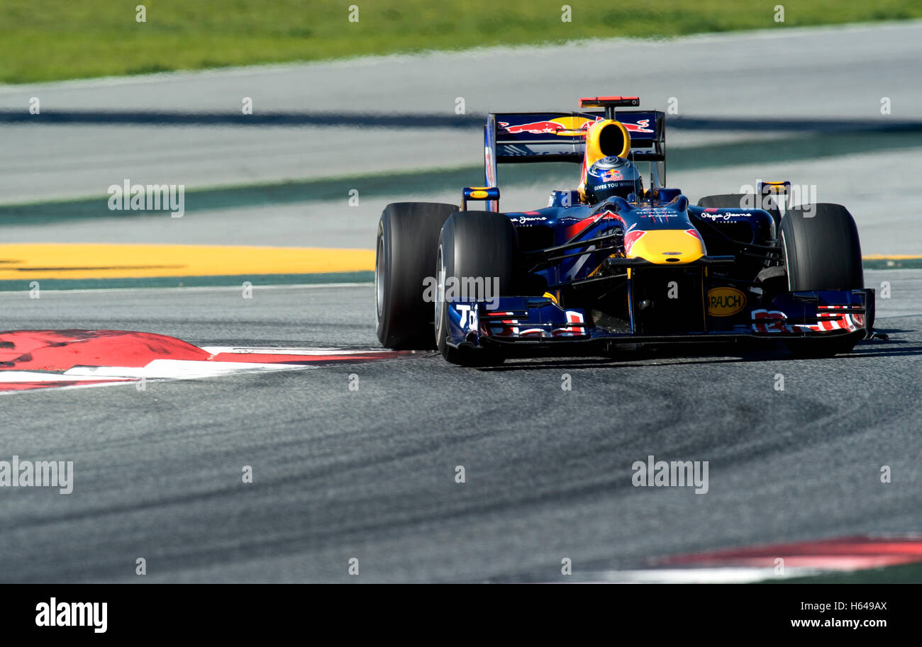 Motorsport, Sebastian Vettel, GER, in der Red Bull Racing RB5 Rennwagen Formel1 Tests auf der Rennstrecke Circuit de Catalunya Stockfoto