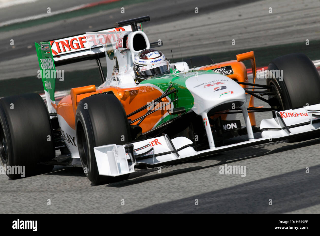 Motorsport, Adrian Sutil, GER, in einem Force India VJM02 Rennwagen Formel1 Tests auf dem Circuit de Catalunya Rennen verfolgen in Stockfoto