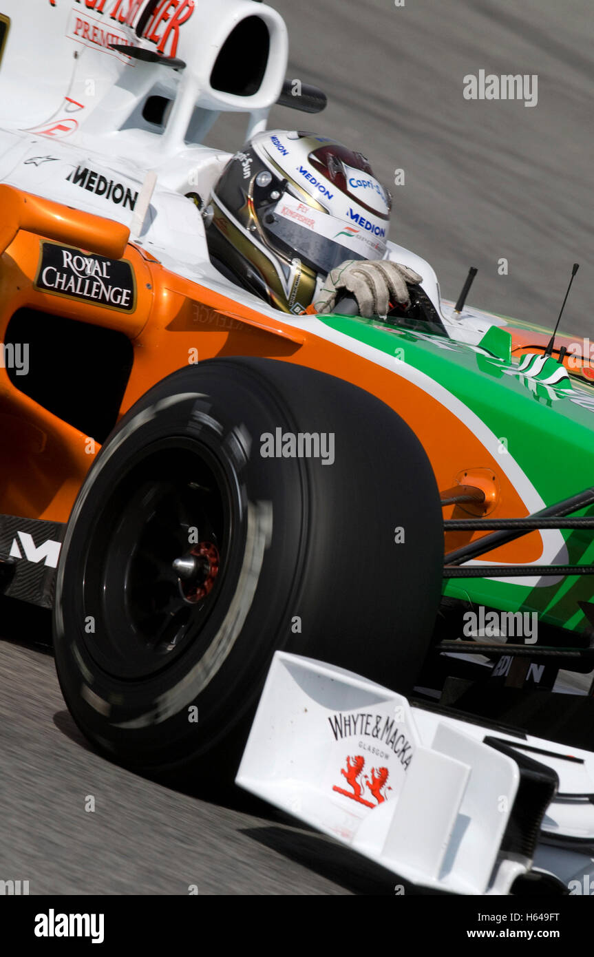 Motorsport, Adrian Sutil, GER, in einem Force India VJM02 Rennwagen Formel1 Tests auf dem Circuit de Catalunya Rennen verfolgen in Stockfoto
