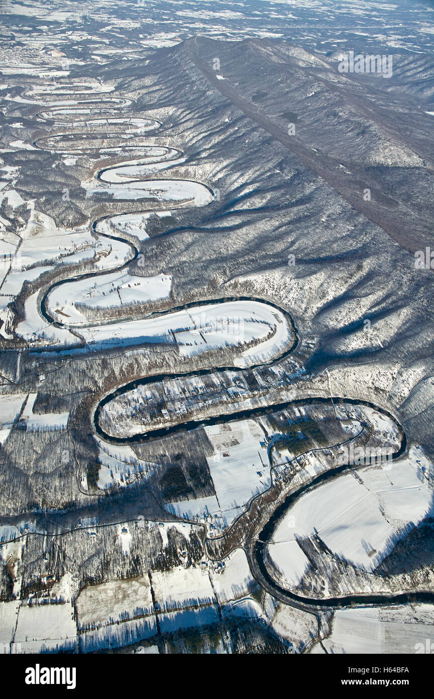 USA, Virginia, Luftbild des North Fork des Shenandoah River während eines Winters einfrieren Stockfoto