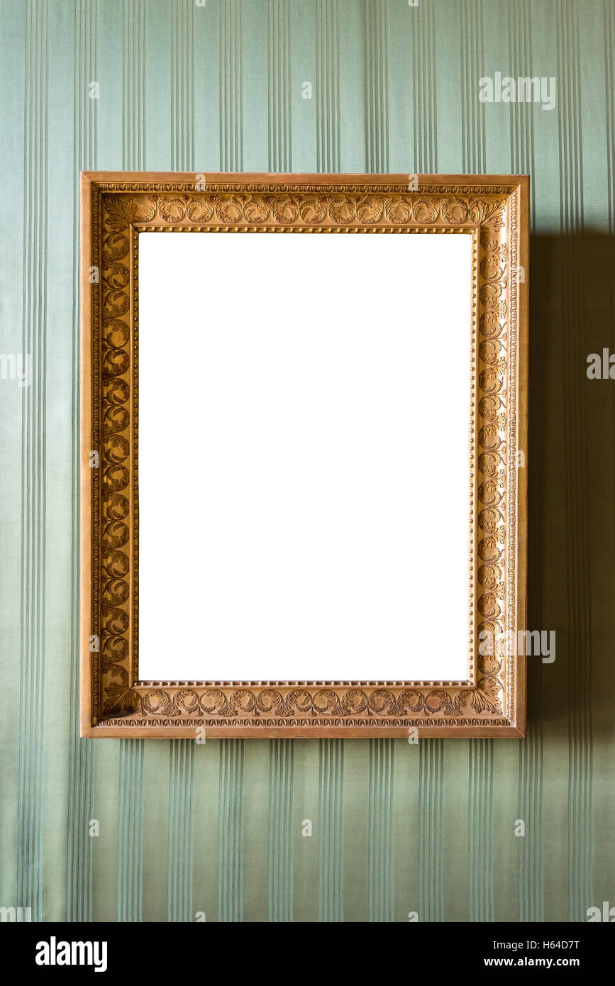 Leere goldene Bilderrahmen auf der grünen Wand Stockfotografie - Alamy