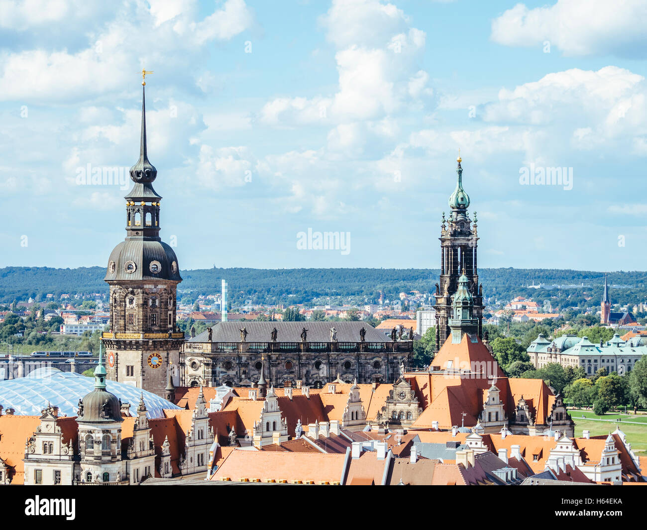 Deutschland, Dresden, Hausmannsturm und Dresden Kathedrale in der Altstadt Stockfoto