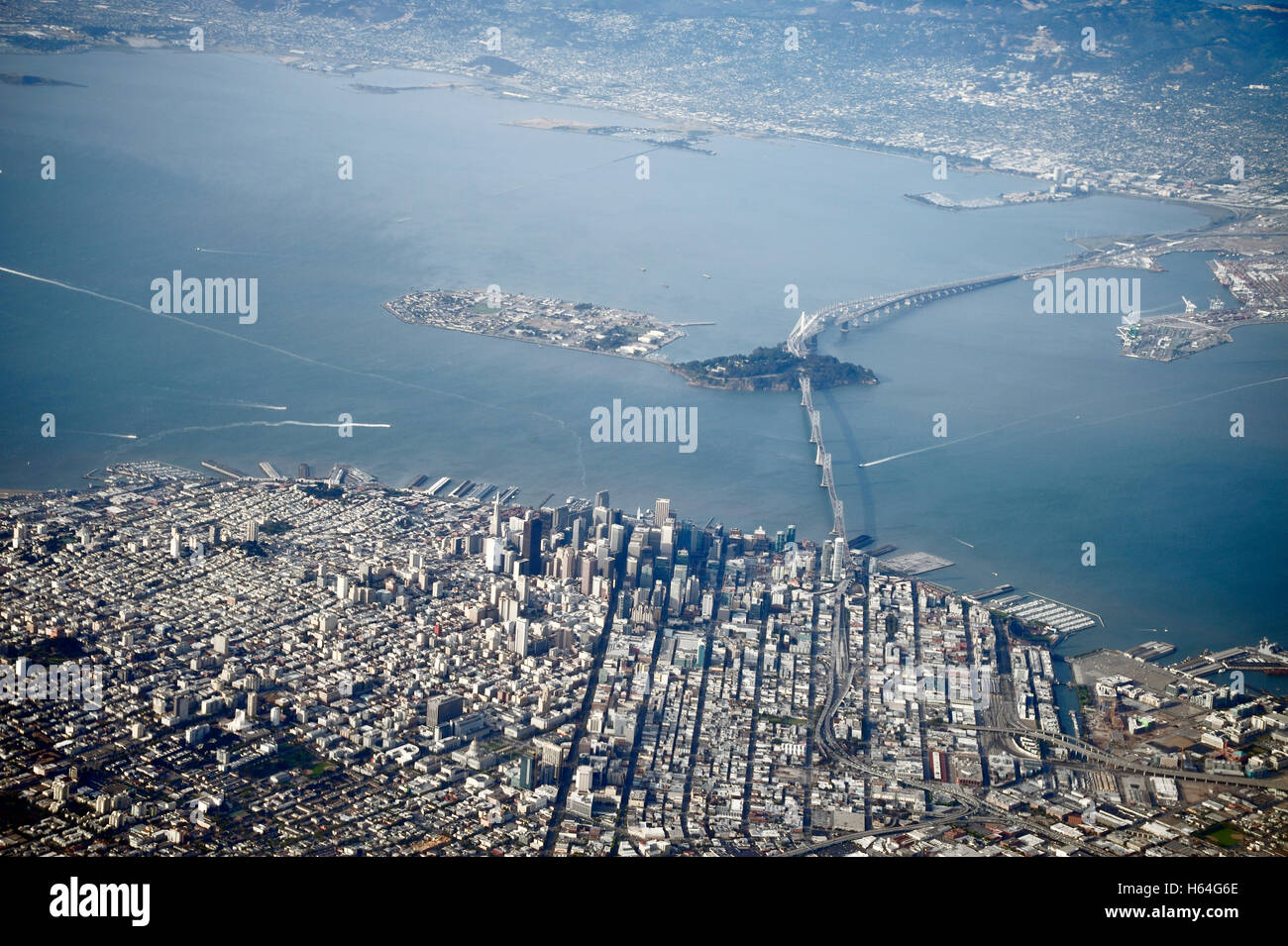 USA, California, Blick aus dem Flugzeugfenster auf San Francisco Stockfoto
