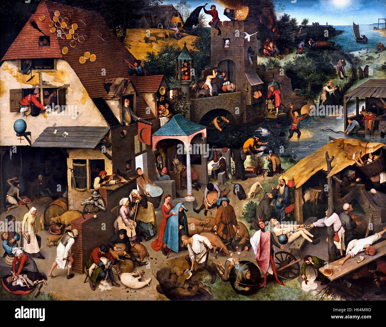 Die niederländischen Sprichwörter, 1559 Pieter Brueghel (Bruegel) der älteren Breda1525 - 1569 Brüssel niederländischen flämischen Belgien Belgien Niederlande mittelalterlichen Mittelalter Stockfoto