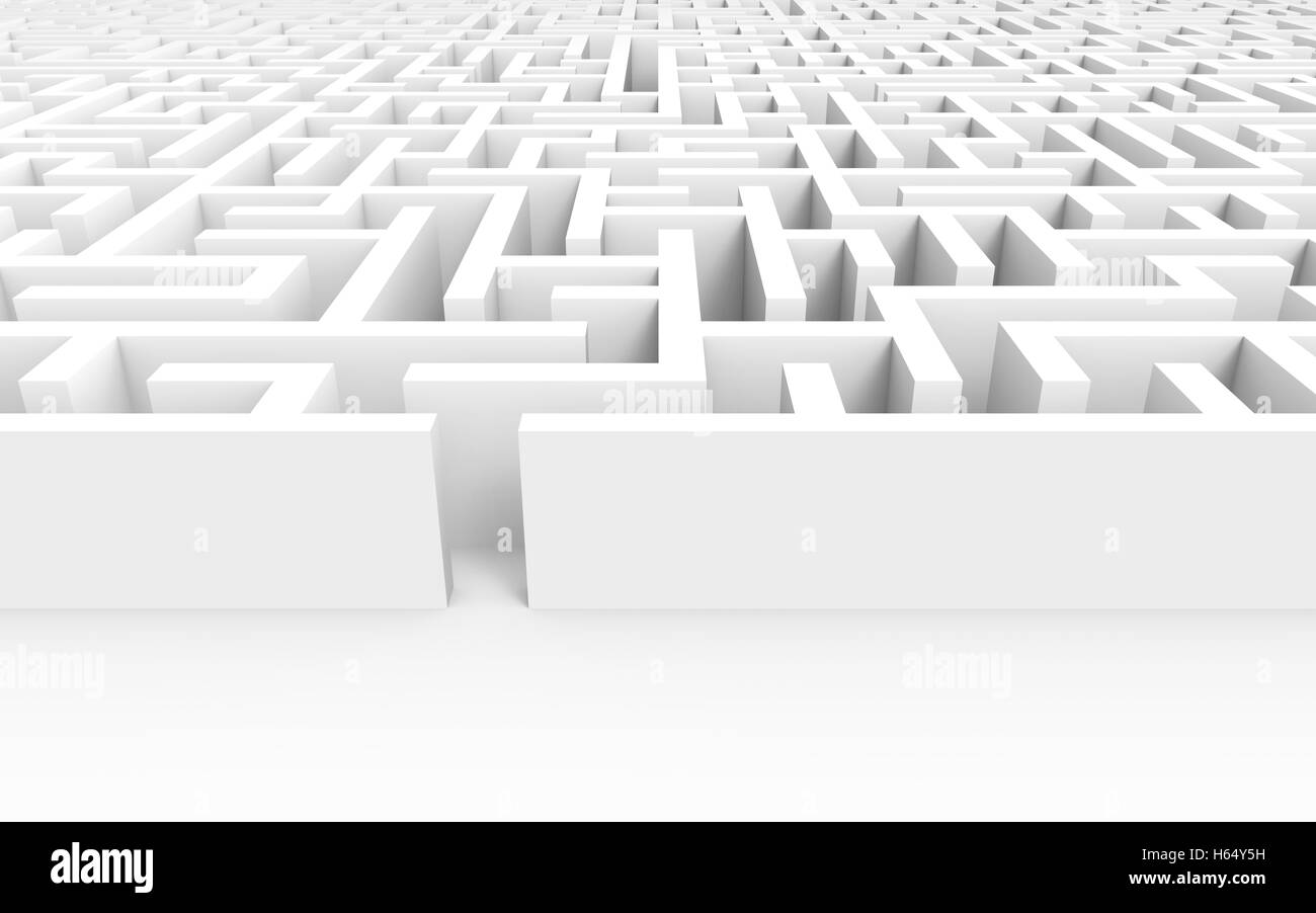 3D Rendering Labyrinth, riesiges Labyrinth Vorlage auf weißen Boden isoliert Stockfoto