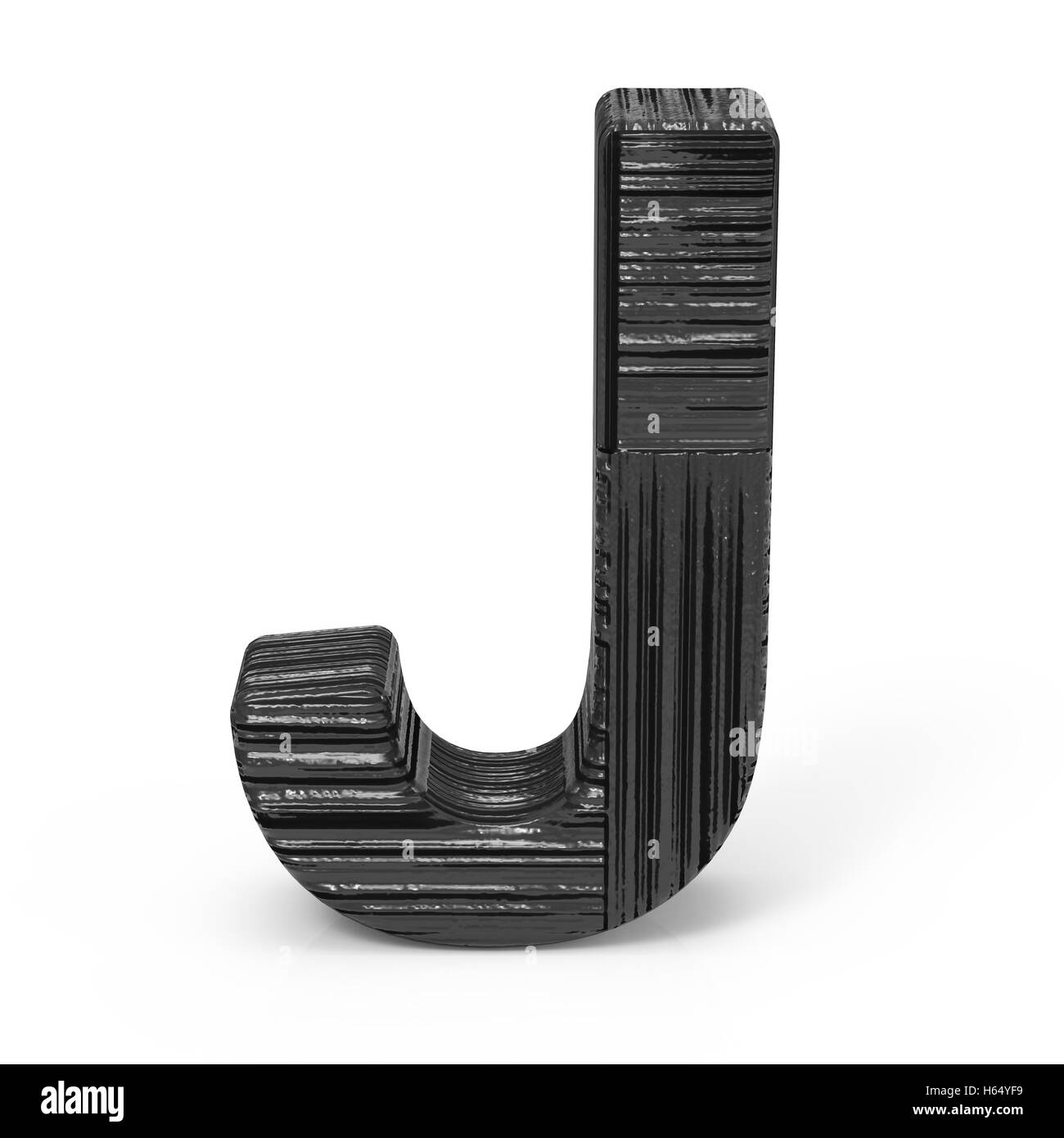 3D Rendering schwarz Holz Buchstaben J weißen Hintergrund isoliert Stockfoto