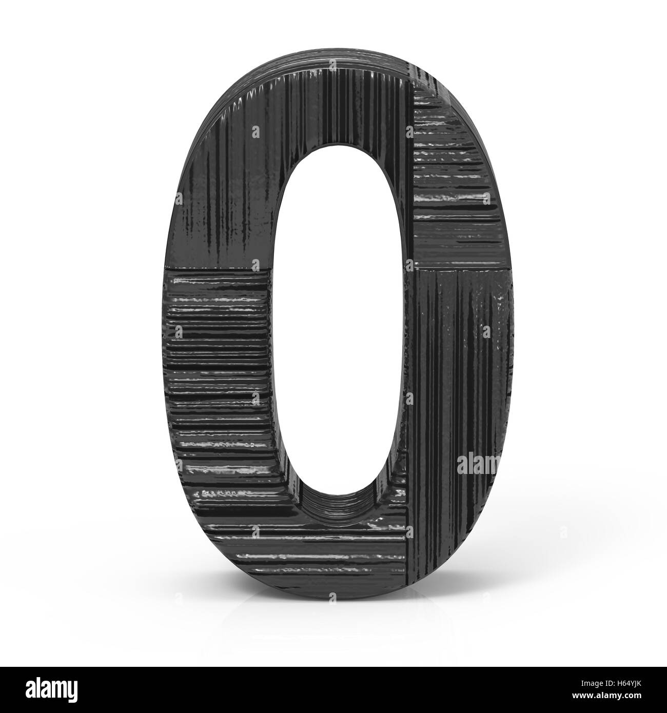 3D Rendern schwarze Holz-Nummer 0 isoliert weißen Hintergrund Stockfoto