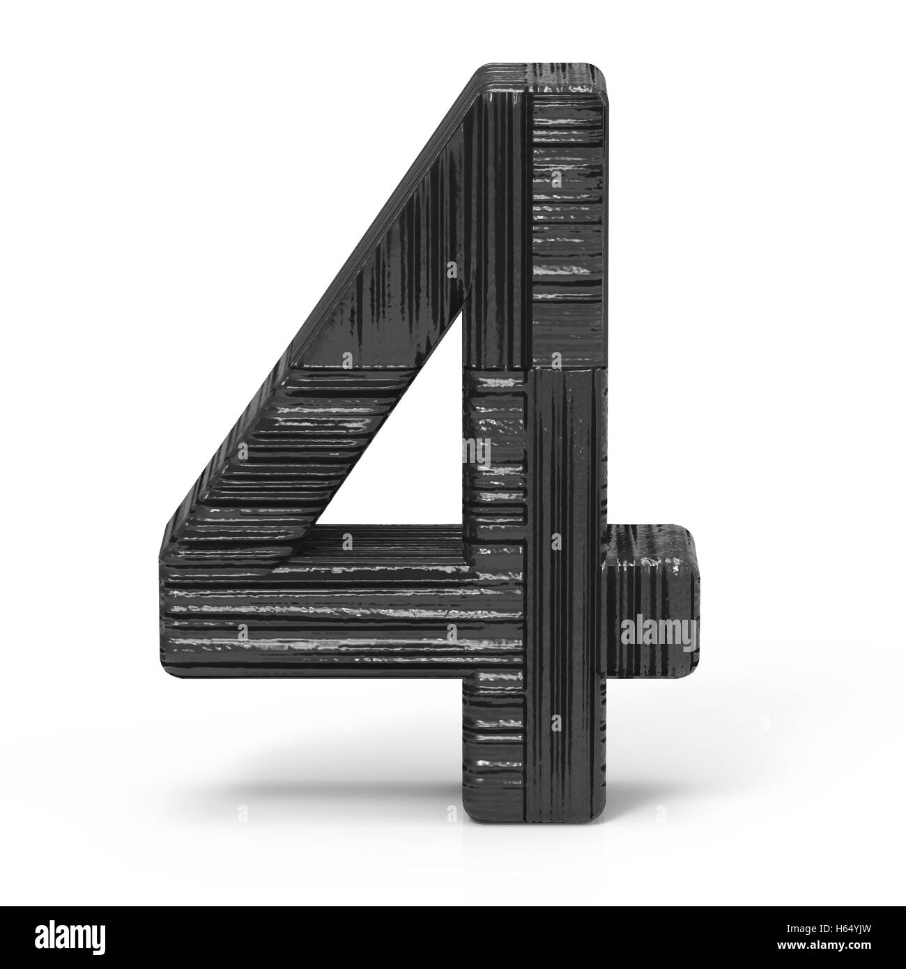 3D Rendern schwarze Holz-Nummer 4 isolierten weißen Hintergrund Stockfoto