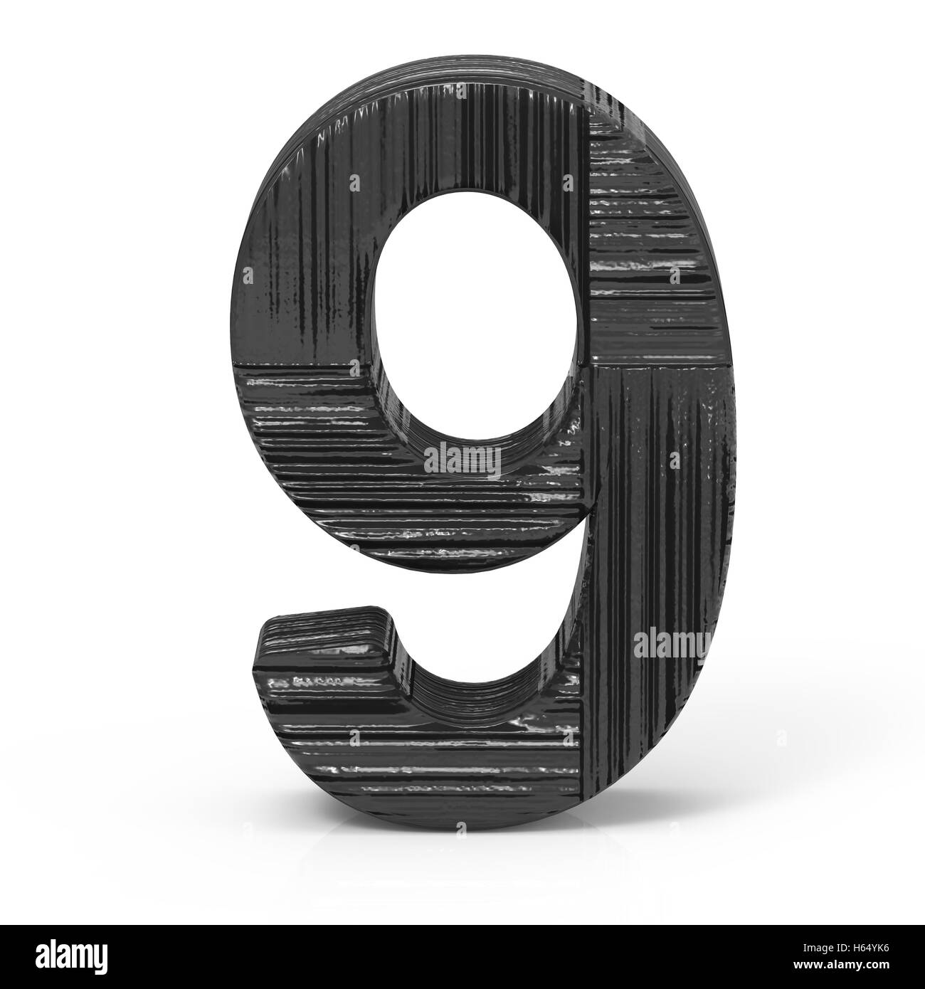 3D Rendern schwarze Holz-Nummer 9 isoliert weißen Hintergrund Stockfoto