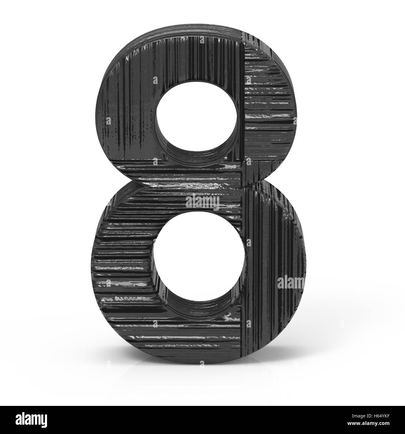 3D Rendern schwarze Holz-Nummer 8 isoliert weißen Hintergrund Stockfoto
