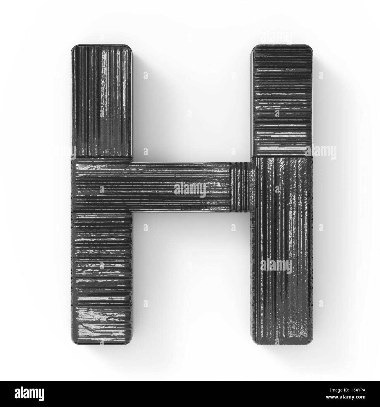 3D Rendering schwarz Holz Buchstabe H weißen Hintergrund isoliert Stockfoto