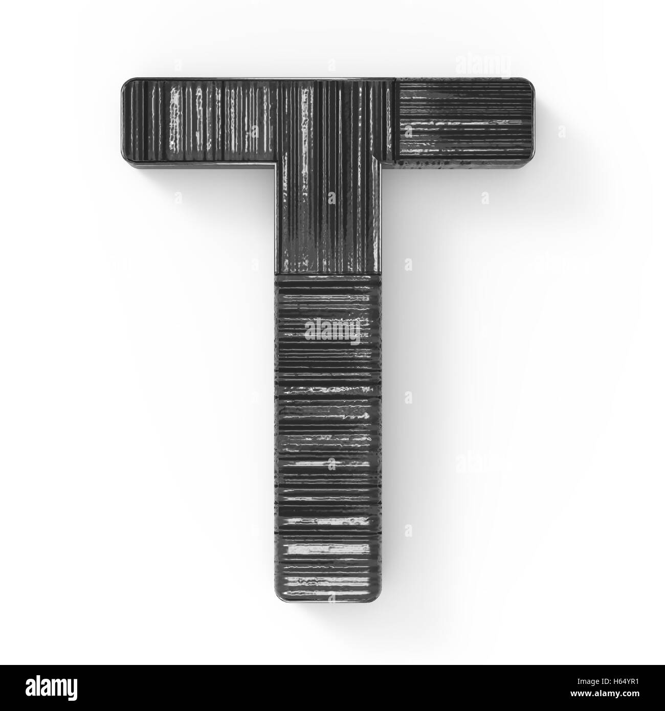3D Rendering schwarz Holz Buchstaben T weißen Hintergrund isoliert Stockfoto