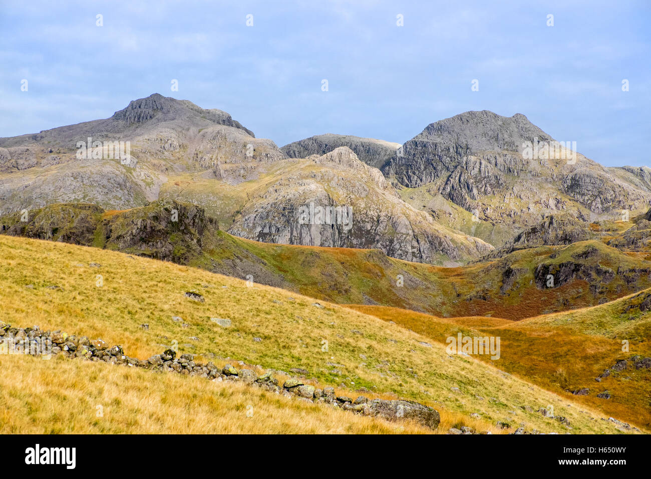 Scafell Pike aus Hardknott im Lake District National Park. Stockfoto