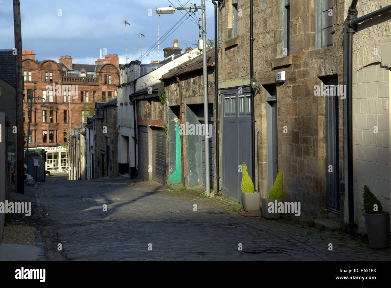 Glasgow Kopfsteinpflasterplätze Hintergasse Szenen Park Zirkusbereich woodside Terrace Lane Stockfoto