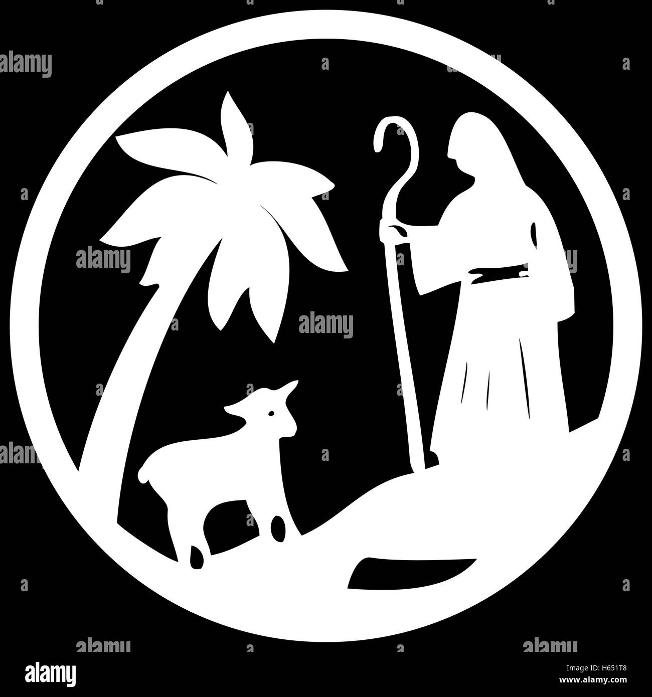 Hirten und Schafe silhouette Symbol VektorIllustration weiß auf