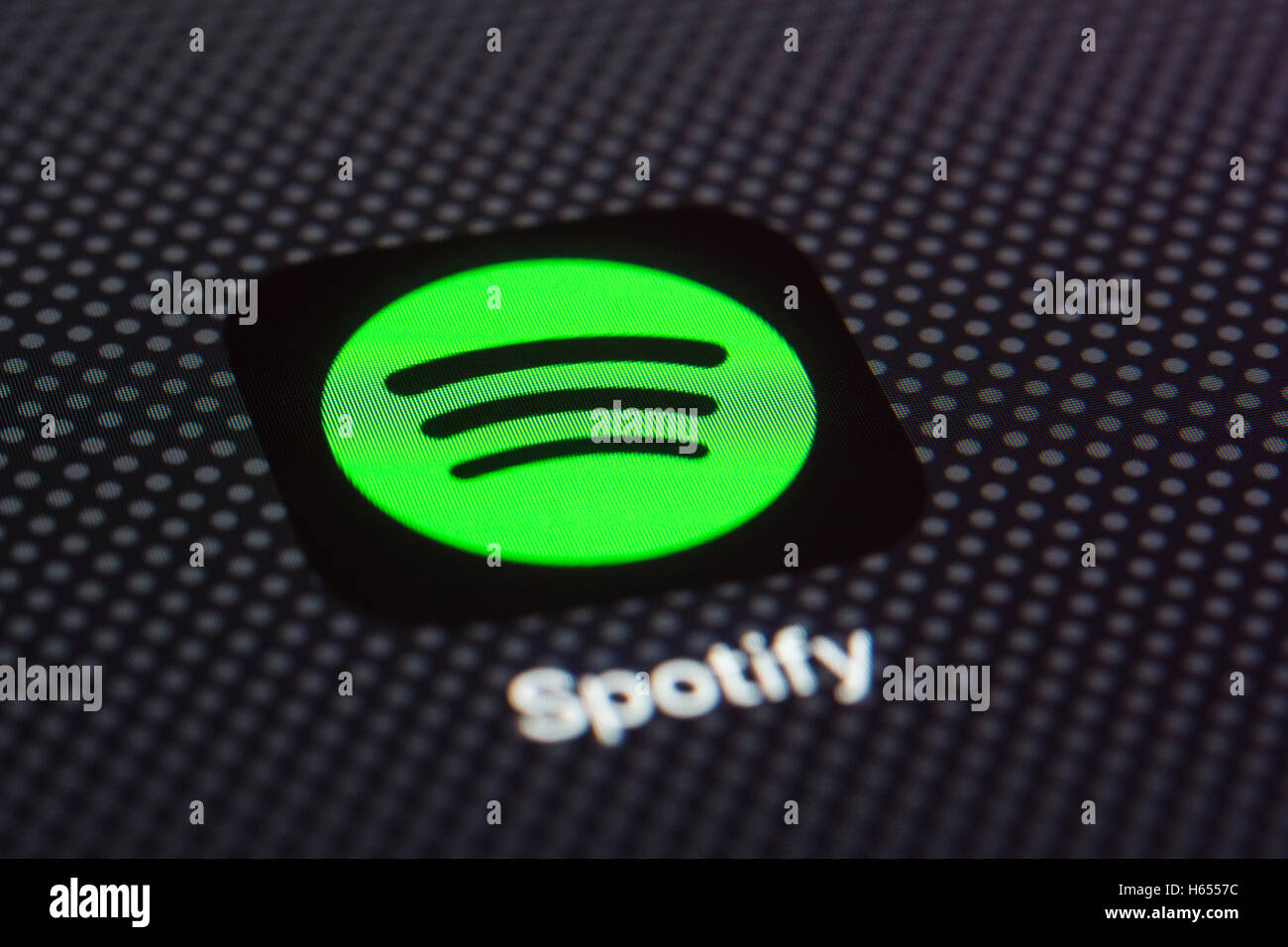 Spotify Musik Cloud-basierte Streaming-Service-app auf dem iPhone Smartphone-Bildschirm hautnah Stockfoto