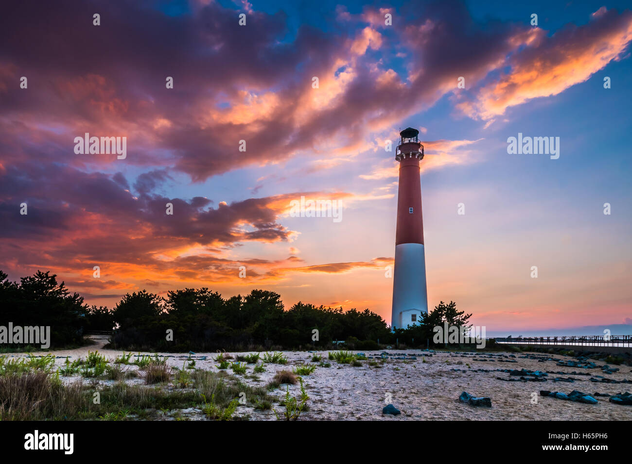 Barnegat Leuchtturm bei Sonnenuntergang, Leuchttürme in New Jersey, Stockfoto