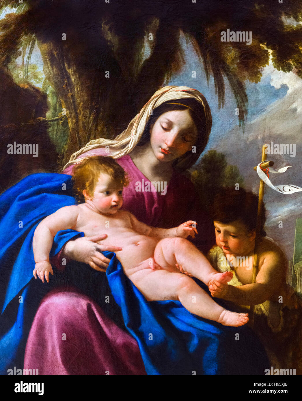Die Jungfrau und Kind mit dem Hl. Johannes der Täufer von Eustache Le Sueur (1617-1655), Öl auf Leinwand, 1640 Stockfoto