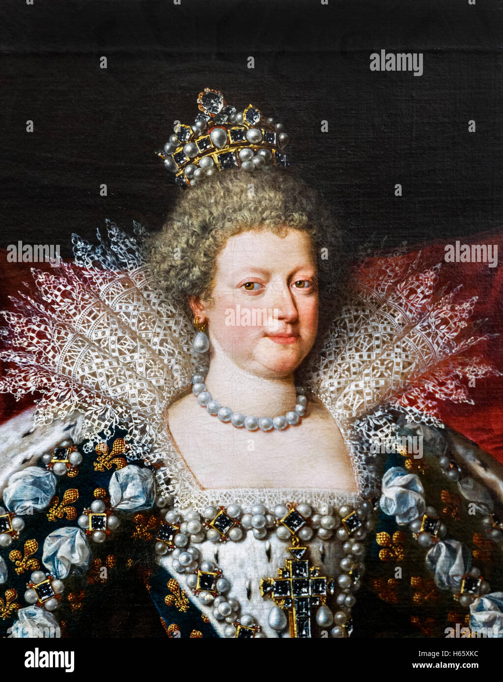 Marie de' Medici (Marie de Médicis: 1575-1642) war Königin von Frankreich als die zweite Frau von König Henry IV von Frankreich. Porträt c.1609-10 von Franz Pourbus dem jüngeren. Dies ist ein Detail eines größeren Bildes, H65XK2 Stockfoto